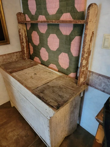 Antique Primitive Grain Bin Chest Sliding Door On Top With Shelf Cover