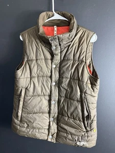 Burton Puffer Vest Brown Rancher Size Large Full Zip and Snap Front Orange - Picture 1 of 13