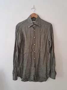 Natalino Khaki Green Linen Shirt 15.75 Long Sleeve London Button Down Sage. - Picture 1 of 13