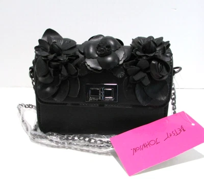 Betsey Johnson 黑色花卉斜挎包钱包贴花全新带标签 — 第 1/4 张图片