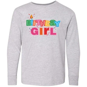 Inktastic Birthday Girl Letters Youth Long Sleeve T-Shirt Party Colorful Candle - Picture 1 of 4