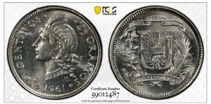 1961 DOMINICAN REP. 10 CENTAVOS PCGS MS64 - Picture 1 of 2