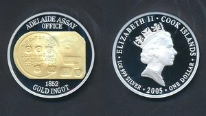 Cook Island: 2005 $1 Adelaide Assay Office Ingot Gold Glided 1oz 999 Silver - Picture 1 of 1