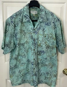Orvis Hemd Herren XL blau grün Eidechse Gecko Hawaii All Over Camp Kragen - Bild 1 von 7