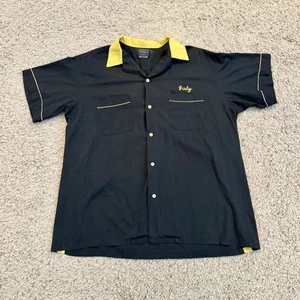 Vintage 70s Black And Yellow Chain Stitch Bowling Shirt Size Xl - Picture 1 of 8