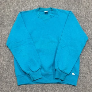 VTG Russell Athletic Sweatshirt Men's Large 90's Made In USA Blank Stained Teal - Picture 1 of 13