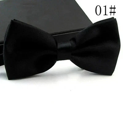 Black Bow Tie Adjustable Satin Wedding Party Event Dickie Bow Plain Mens Necktie