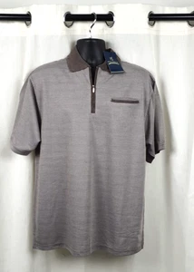 Pegasus Brown Striped Zip Polo Shirt Size L CR058 EE 12 - Picture 1 of 7