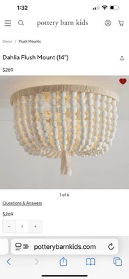 Novo na caixa Pottery Barn bohemian Dahlia luz de montagem embutida, contas de madeira neutras, - Imagem 1 de 4