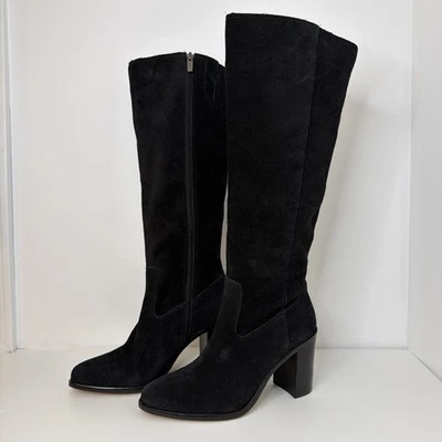 VINCE CAMUTO Pearlanie Women’s 9M Knee-High Boots Black Suede Zipper Block Heel - Image 1 of 4