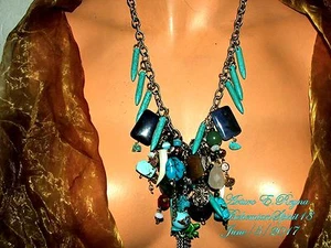 Arturo E.Reyna TRIBAL NATURAL TURQUOISE LAPIS CHARMS HANDMADE NECKLACE EARRINGS  - Picture 1 of 6