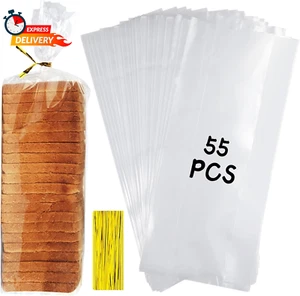 Bread Bags for Homemade Bread, 55 Pack Clear Bread Bags and 100 Ties, Reusable B - Picture 1 of 12
