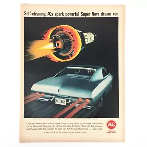 Bujía AC Fire-Ring 1965 anuncio impreso vintage azul Chevy Super Nova Chevrolet GE - Imagen 1 de 1