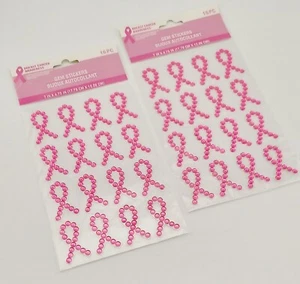 Juego de 2 hojas/16 cada una cinta ROSA concientización sobre el cáncer de mama pegatinas JOYAS - Imagen 1 de 3
