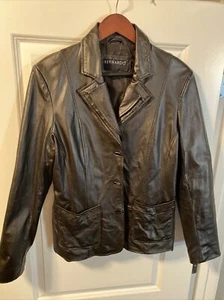 Bernardo Leather Dark Brown Moto Style Vtg Coat Jacket Size Large - Picture 1 of 4