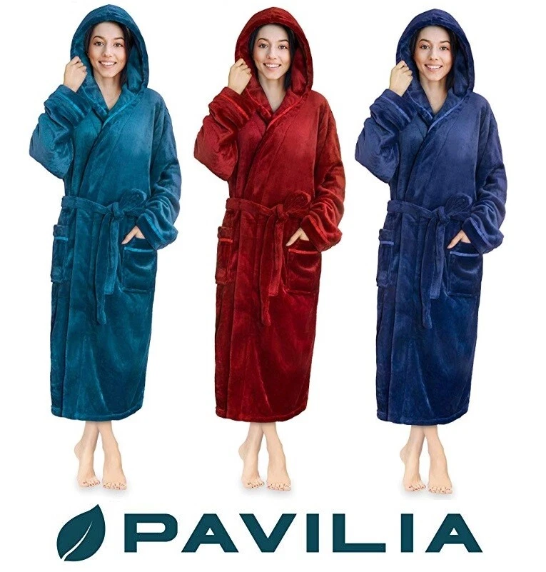 Womens Fleece Hooded Robe Plush Warm Long Luxury Spa Night Bathrobe Sleepwear - Image 1 of 1