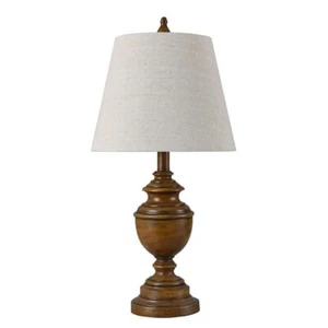 24 in. French Oak Table Lamp w/Heathered Light Beige Hardback Fabric Shade - Picture 1 of 7
