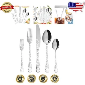 High-Quality 20 Piece Peony Flower Dining Silverware Set - Modern Elegance - Picture 1 of 9