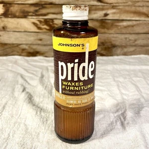 VTG 1960s Johnson’s Pride Furniture Wax Brown Glass Bottle Metal Cap ~FULL~ - Picture 1 of 10