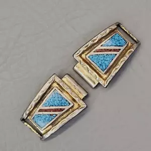 Navajo Watch Tips Signed MC Turquoise Red Chips 1.5" - Picture 1 of 18