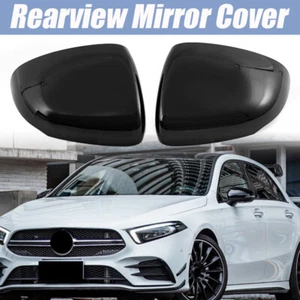 LH+RH Gloss Black Side Mirror Cover For Mercedes Benz W177 A Class W118 CLA Pair - Picture 1 of 13
