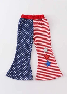 Girl's Boutique Patriotic Flag And Stars Sequin Split Bell Bottom Pants 4th Of J - Picture 1 of 7