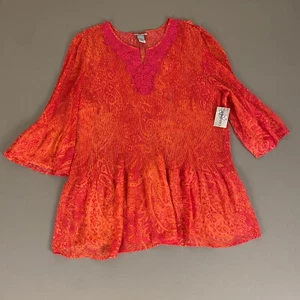 Maggie Barnes for Catherines Tunic Top 3X Paisley Print Ruffled 3/4 Sleeve NWT - Picture 1 of 12