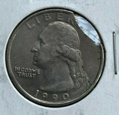 1990 P Washington Quarter    Clipped Planchet Clip Error - Image 1 of 2