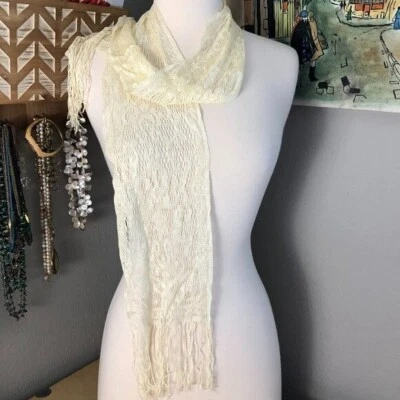 Vintage Japan English Village Crocheted Fringe Scarf - Ivory Coquette Feminine - Image 1 of 4