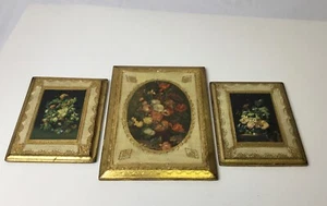 Vintage Italian Florentine Diptyck Pictures On Wood Lot Of 3 - Picture 1 of 5