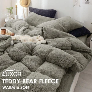 Teddy Bear Fleece Thermal Quilt Doona Duvet Cover Set or Sheet Set Fitted Sheet - Picture 1 of 19