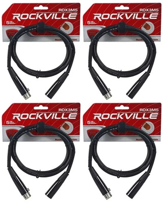 (4) Rockville RDX3M5 5 Foot 3 Pin DMX Lighting Cables 100% Copper Female to Male - Image 1 of 2