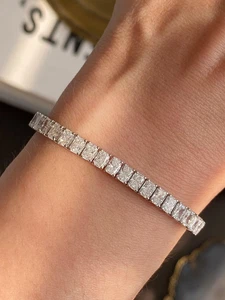 8 Ct Radiant-Cut VS Lab Grown Diamond Prong Tennis Bracelet 14k White Gold Over - Picture 1 of 6