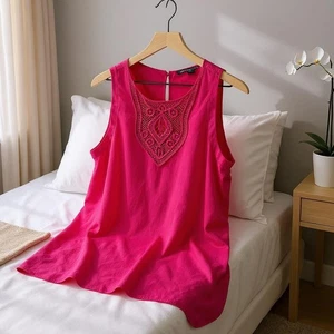 Camiseta sin mangas BANANA REPUBLIC 100 % seda bordada rosa para mujer grande - Imagen 1 de 7