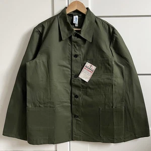 Vintage German Herringbone HBT Olive Military Cotton Works Sanfor Chore Jacket - Picture 1 of 16