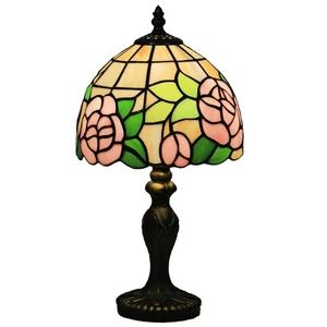 Small Tiffany Table Lamp,3 Color Temperature Pink Rose Stained Glass Table La... - Picture 1 of 9