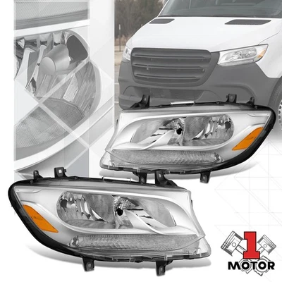 Chrome Amber Pair Headlights Assembly for 19-24 Mercedes Benz Sprinter 2500 - Image 1 of 4