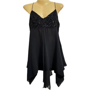 VINTAGE JACKIE JON NEW YORK PAILLETTES ASSIMETRICO CHIFFON BABYDOLL TOP Y2K FATA L - Foto 1 di 14