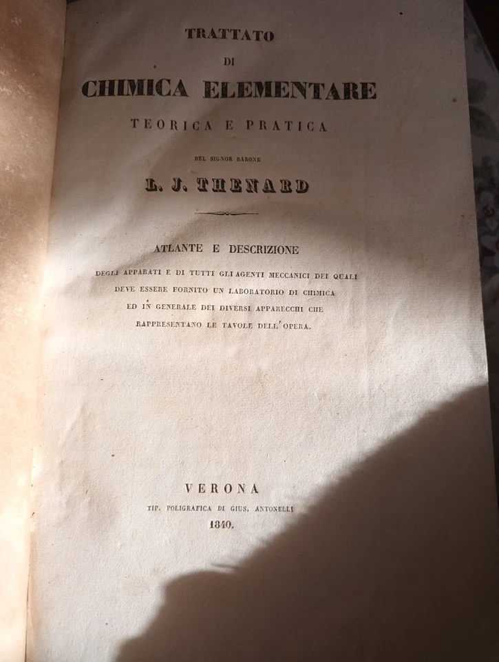 libro antico 1840: TRATTATO di Chimica Elementare Teo. Prat. Di Thenard - Immagine 1 di 4
