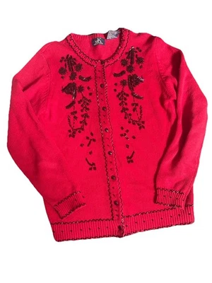Suéteres Mk talla mediana para mujer. Rojo con hermosos abalorios. Botón arriba. Foto 1 de 4
