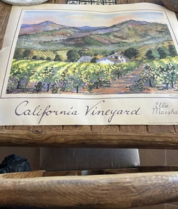Vintage Druck aus Original Aquarell von Ellie Marshall California Vineyard - Bild 1 von 6