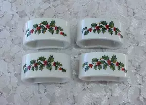 Vintage Holly Christmas Napkin Rings Holders (4) Porcelain Red Berries - Picture 1 of 4