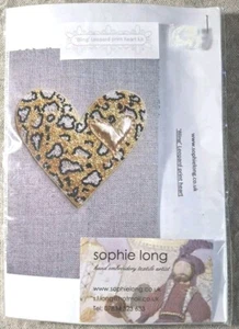 Sophie Long BLING Leopard-Print Heart hand embroidery textile art kit, NS - Picture 1 of 6