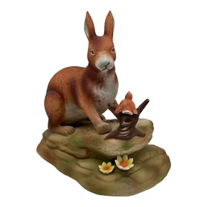 Vintage Porcelain Reddish Brown Rabbit Hare & Bird Figurine Beautiful 6” Tall - Picture 1 of 10