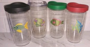 TERVIS TUMBLER Lot of 4 Tropical Fish Tumblers 16 ounces With Lids See Pictures - Picture 1 of 6