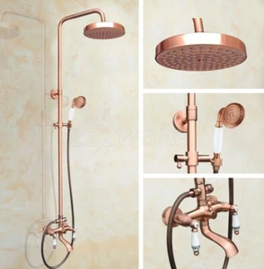 Antique Red Copper Bath Rain Shower System Hand Shower Head Tub Spout Set Zrg545 - Picture 1 of 8