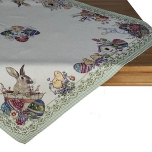 Tischdecke Ostern Gobelin Osterhase Körbchen Küken Läufer Kissen Beige-Bunt 933 - Bild 1 von 27