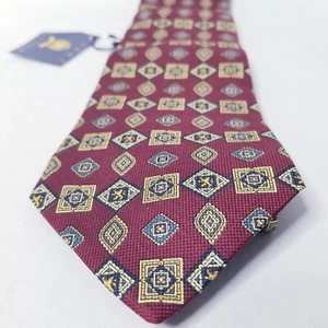 Corbata de diseñador Tommy Hilfiger para hombre roja granate azul dorada hecha en EE. UU. ancha nueva con etiquetas - Imagen 1 de 12