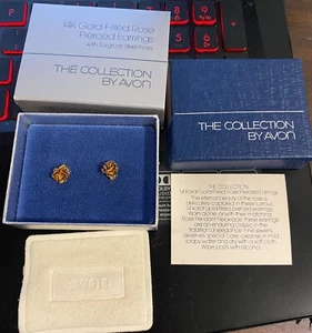 Avon Vintage 1980 14k Gold Filled Rose Pierced Earrings The Collection  - Picture 1 of 3
