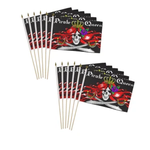 12pc Pack of Pirate Queen 12x18in Handheld Pirate Stick Flags - Picture 1 of 2
